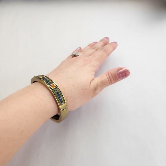 Heidi Daus Bangle Bracelet Hinge Old Gold Purple Cognac Crystal Age Of elegance - Picture 11 of 12